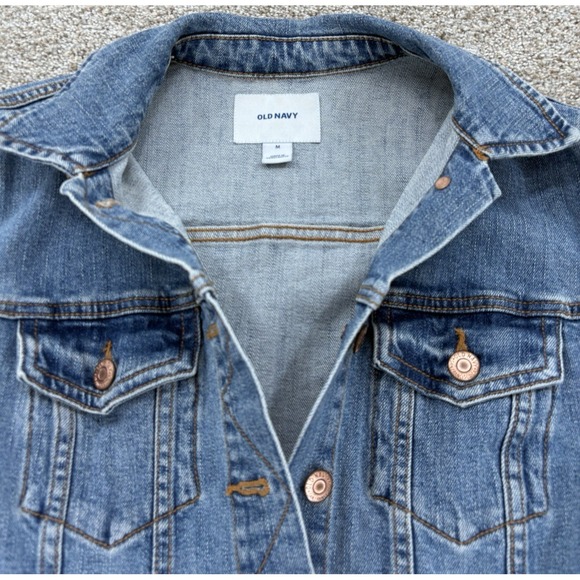 Old Navy Classic Trucker Jacket Womens M Blue Stretch Denim Coastal Cowgirl Y2K - Picture 2 of 11